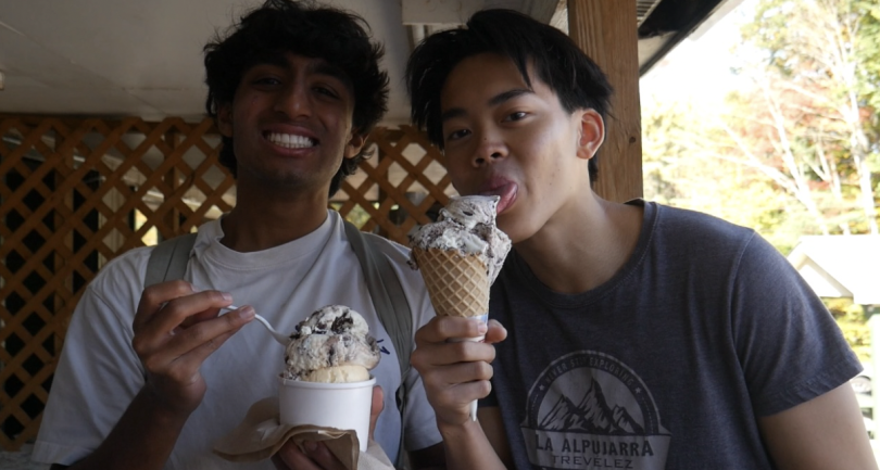 My friends eating ice cream.
