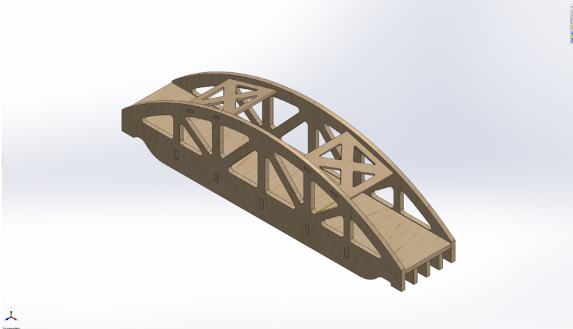An image of a scaled model of the bridge on SOLIDWORKS
