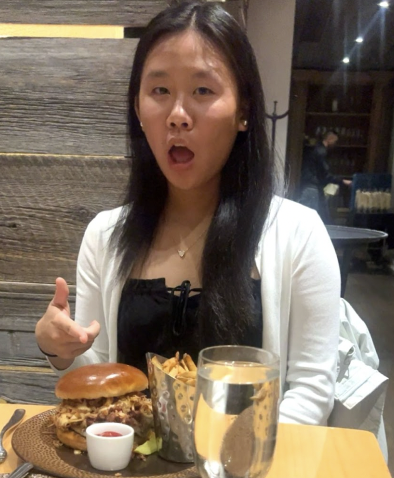 Cayla and I twinning with our meals at a birthday dinner.