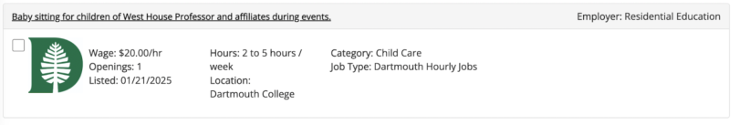 Professor babysitting job listing