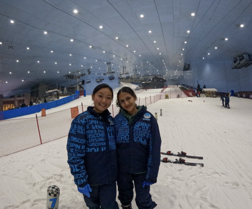 Tara and I hitting the indoor slopes at Ski Dubai to prep for Dartmouth winters