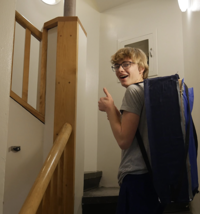 My friend Cooper testing out a carrying device product made by my group for another one of our projects.