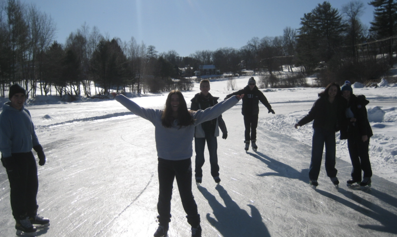 Dartmouth students skating on a frozen pond!