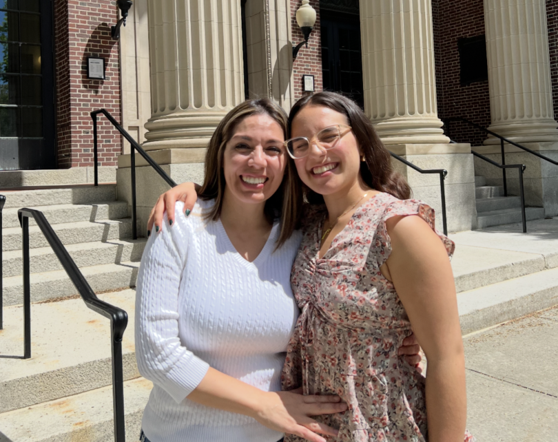Photo of my mom and me in front of Rauner Hall.