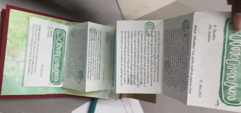 A photo of the accordion-style book I created with pages in a series of alternating folds.