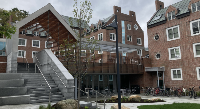 A final view of the outside of Brace Commons. The left of the image contains the main staircase to the rooftop. Zimmerman and Morton Hall are in the center and right background of the image, respectively.