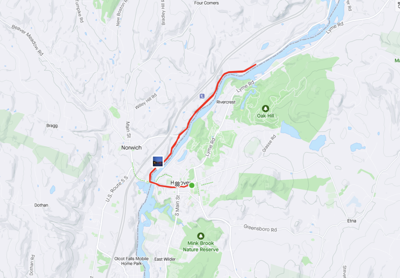 A map of a run on River Road, NH