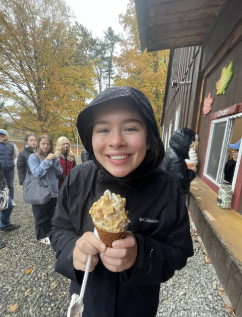 a girl holding a cone of ice cream