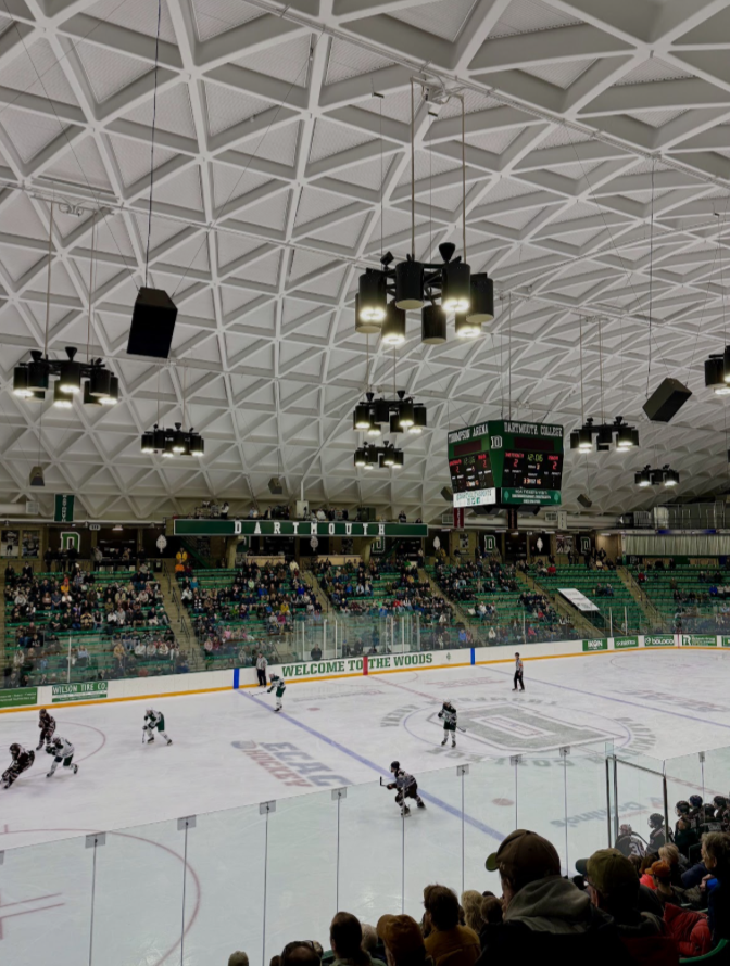 crowded hockey rink with a game