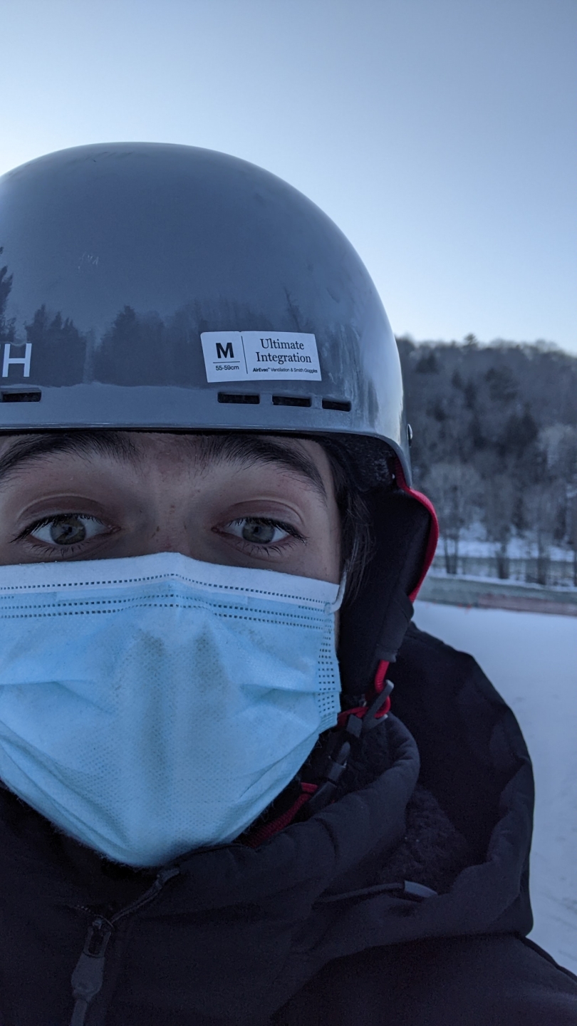 Me absolutely terrified at the top of a beginner ski hill. 