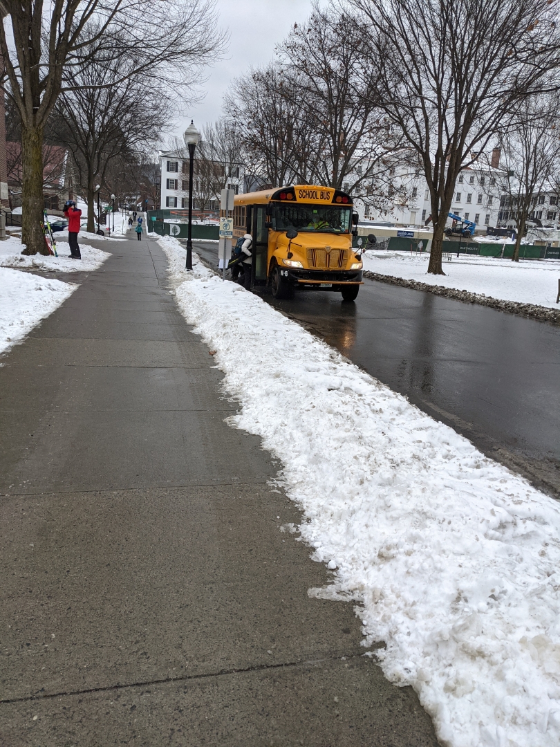 An image of the yellow school bus we take to get to the skiway!