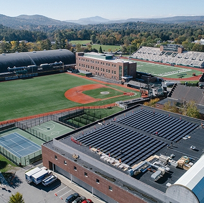 A photo of the Dartmouth baseball and football fields and surrounding facilities. 