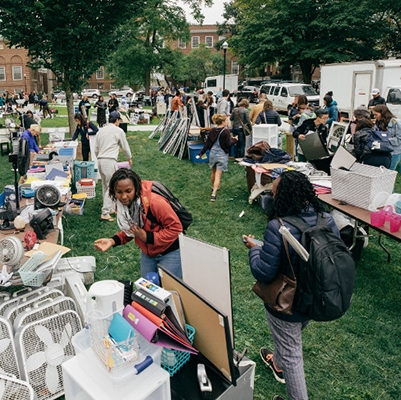 A photo of students shopping at the annual sustainability sale