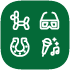 An icon featuring images of topics you might encounter in a trivia contest