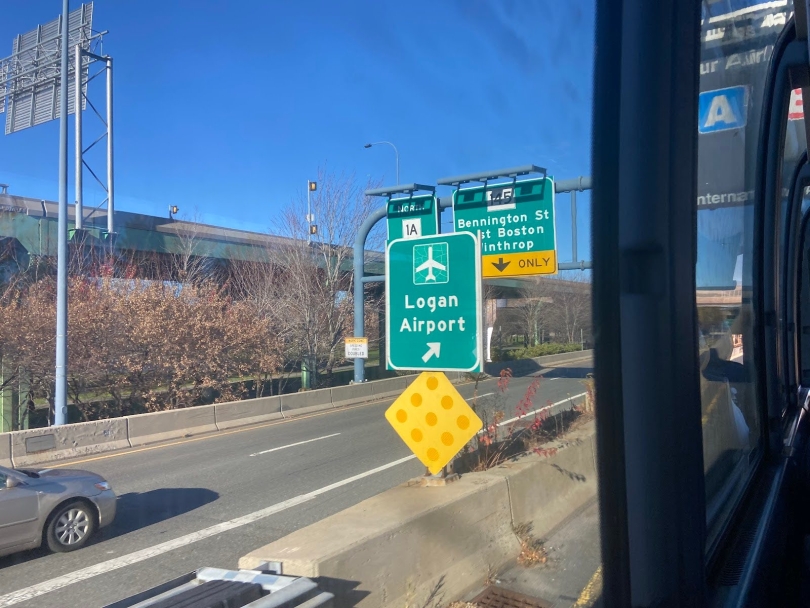 Photo of the Boston Logan Airport entrance.