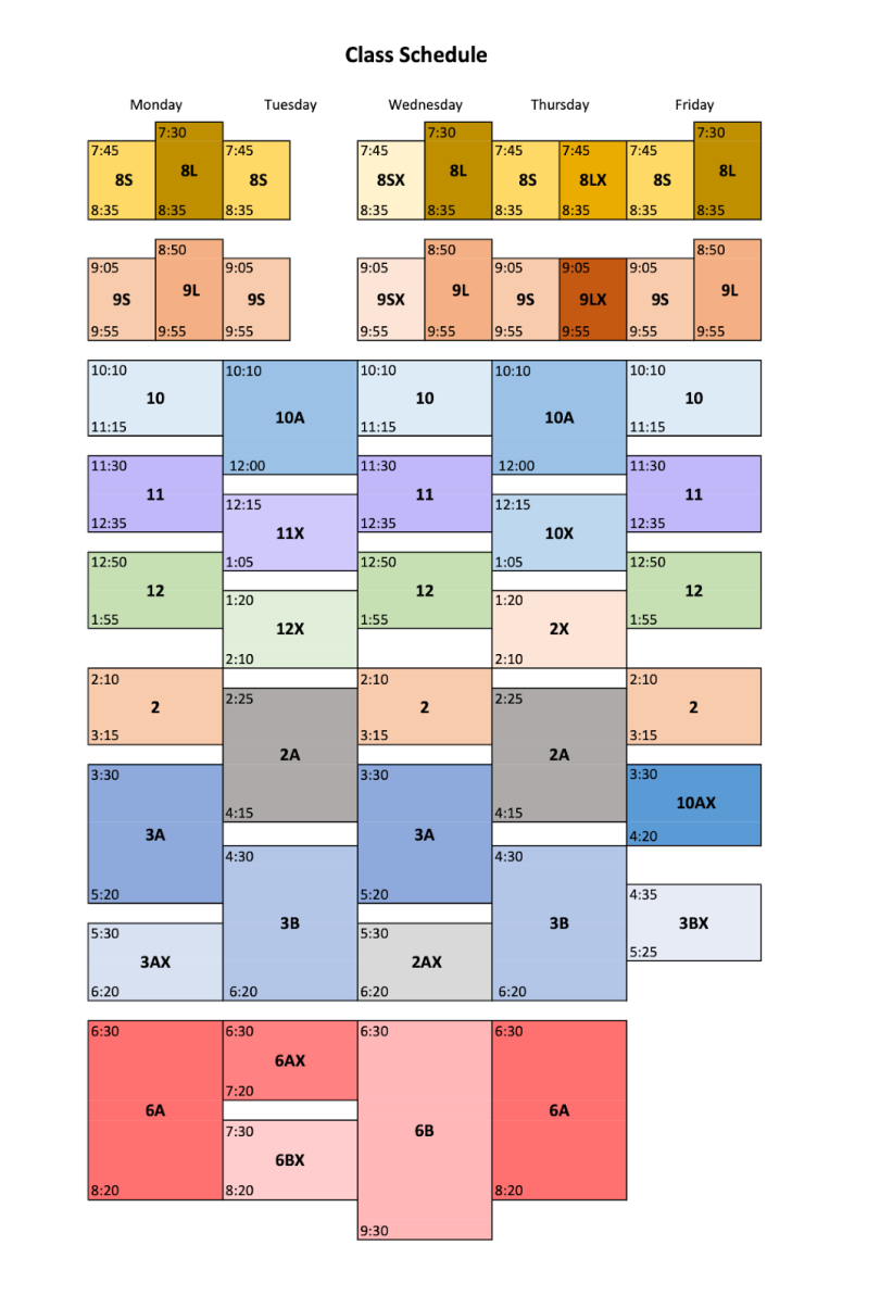 Photo of the Dartmouth Timetable that showcases all the potential times to meet for classes.
