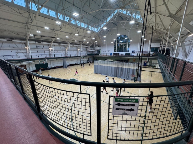 The indoor track and basketball courts are where I get my energy out when it rains