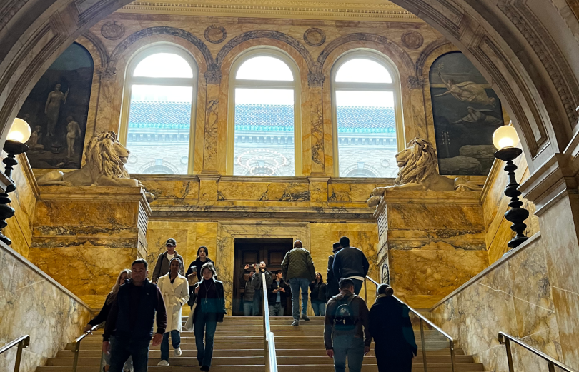The main staircase in the Boston Public Library