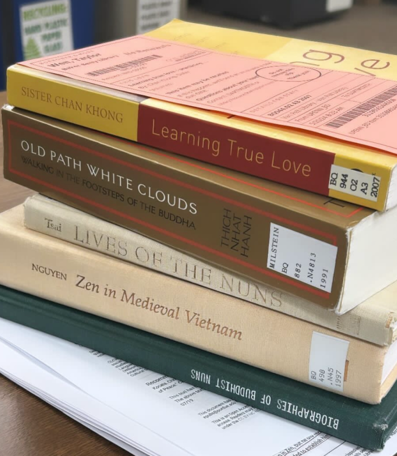 A stack of books on Vietnamese Buddhism