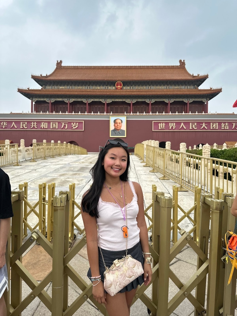 Me in front of Mao Zedong's portrait. 