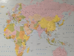 A map of the world with star stickers 
