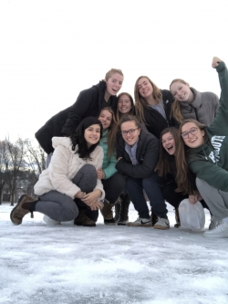 Last Day of Fall Term Girls on the Green with Snow