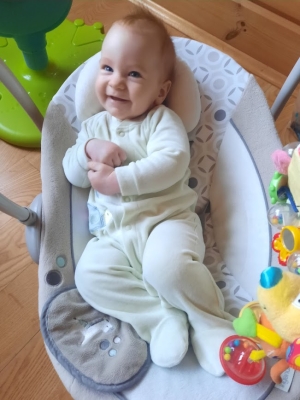 a picture of Kalina's 5-month-old baby sister smiling