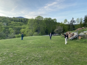 Picture of Julia '23, Nolan '23, Sarah '23 (left to right) outside of Moosilauke Ravine Lodge