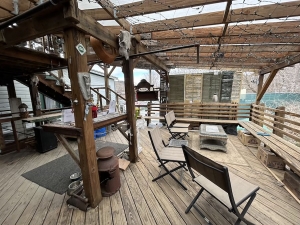 The wooden back patio of the Main Street Museum in White River Junction, Vermont