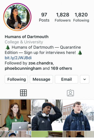 humans of dartmouth instagram page screenshot student club