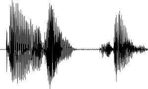 A spectrogram/soundwave in black on a white background. 