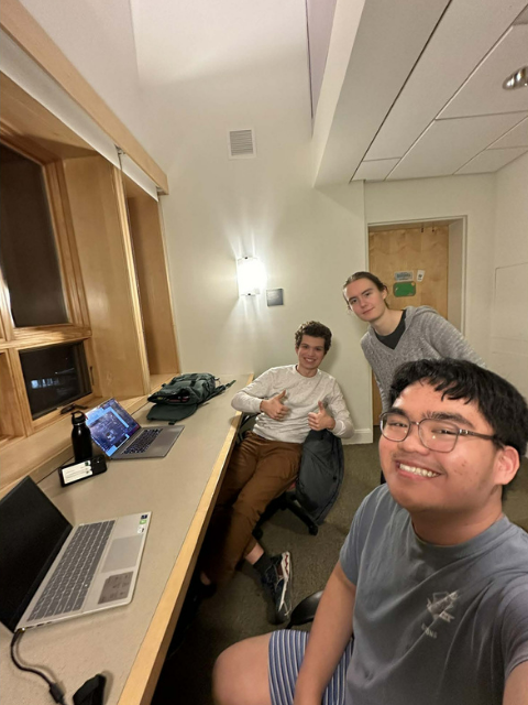 Andrew, Nico, and Lily having a late night conversation Andrew, Nico, and Lily having a late night conversation in a dorm space