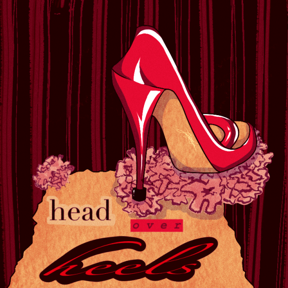 A radio show flyer with a high heel. 