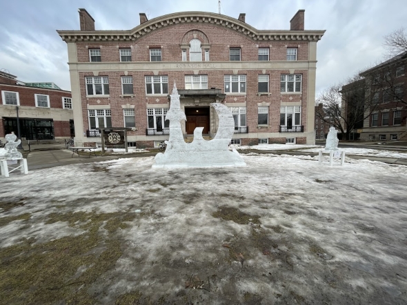 a picture of ice statues in front of Robo