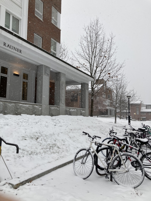 My dorm during a snowfall