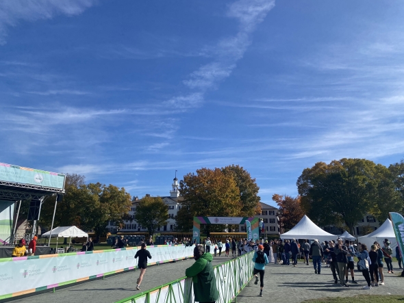 A horizontal landscape shot of the CHaD Hero half marathon finish line on the Green