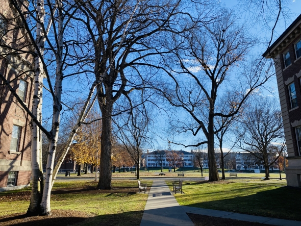 A view of Dartmouth's Green from the East looking towards Dartmouth Hall.