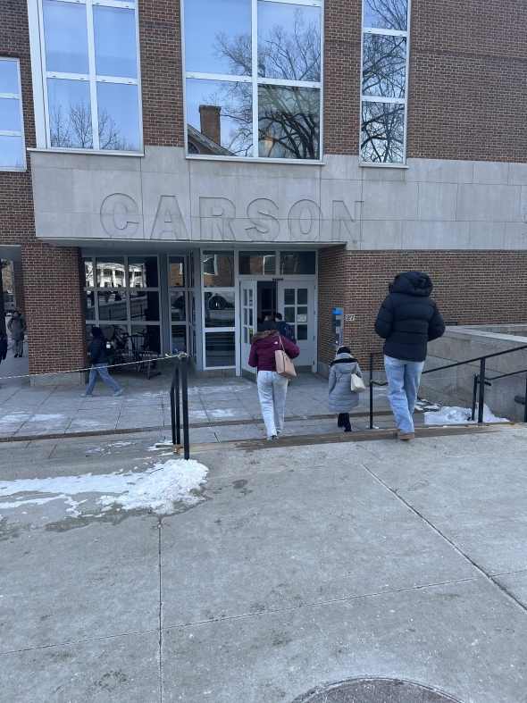 Brick building with the name "Carson" etched into it.