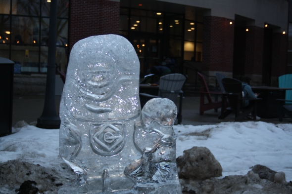 Minion Ice Sculpture with Collis in the background