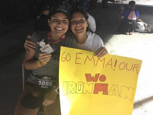 mom and girl with ironman sign