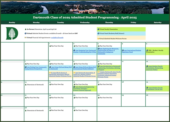 An image of a calendar in grid format