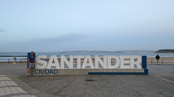 This picture was taken on Lily's first night in Santander. The beach behind the sign is on the coast of the Atlantic Ocean. 