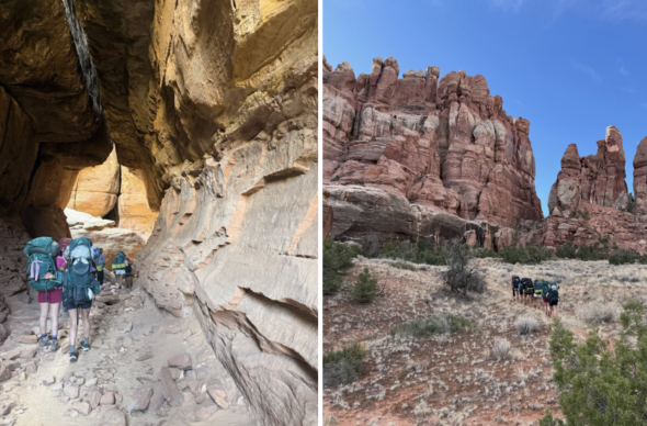 Photo of my trip and I hiking up and through slot canyons in the Canyonlands National Park of Utah.