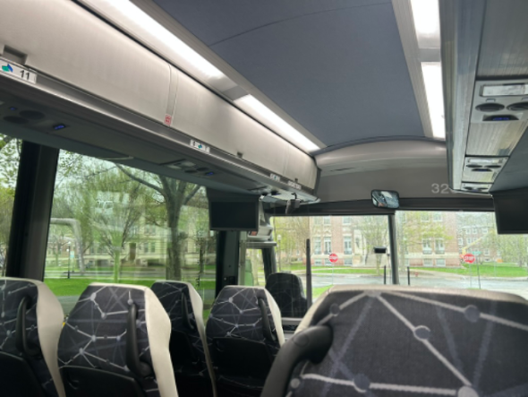 the interior of a bus