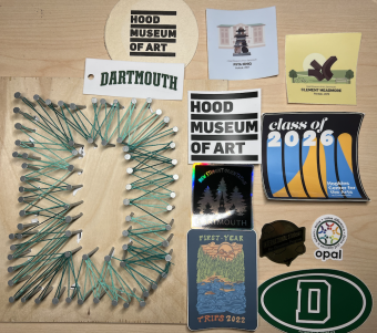 A collection of cool stickers and thread art