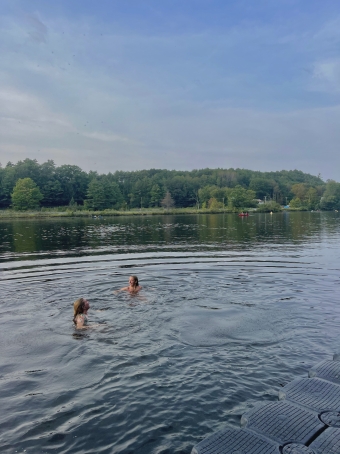 A friend and I jumping into the Connecticut River