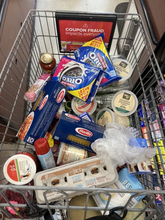 Shopping cart full of groceries