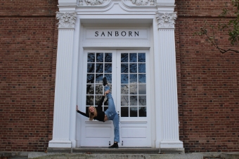 Me dancing in front of Sanborn Library