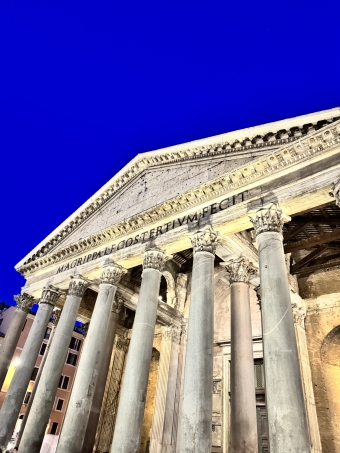 A photo of the Pantheon at night.
