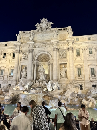 A photo of the Trevi Fountain at night.